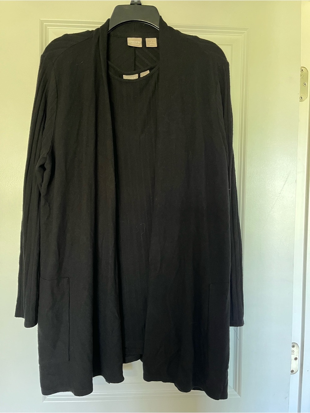 Chico’s. Black Long Open-Front Cardigan plus tank